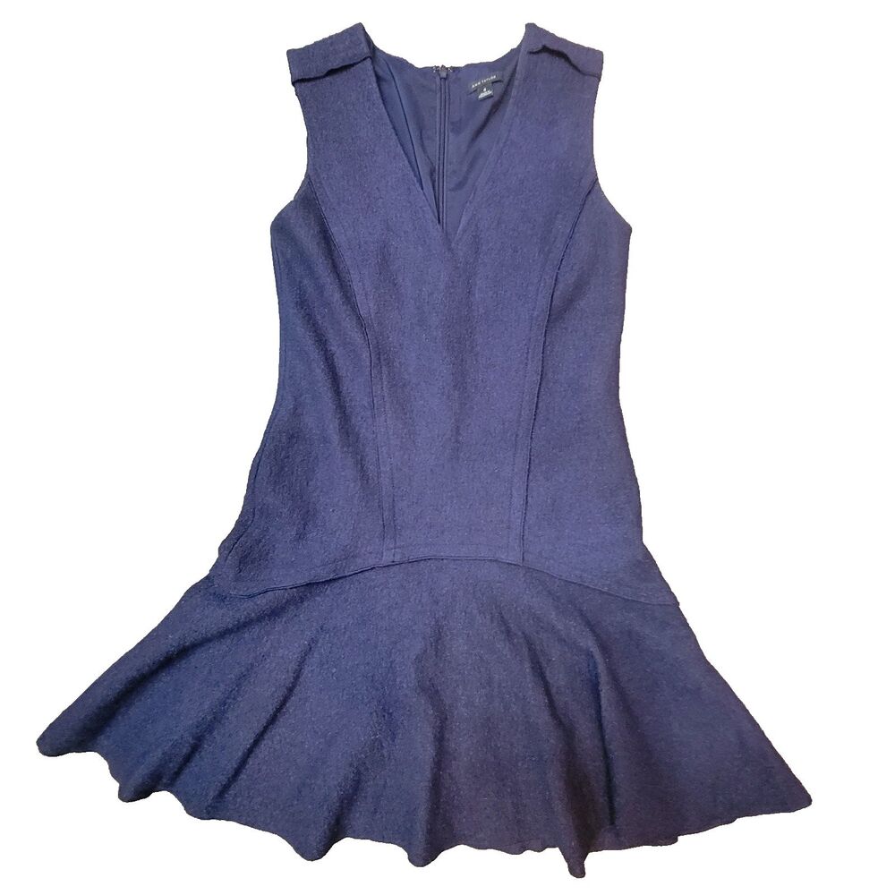 Ann Taylor Dress Womens 4 Navy Blue Fit Flare Boiled Wool Flounce Preppy Flapper